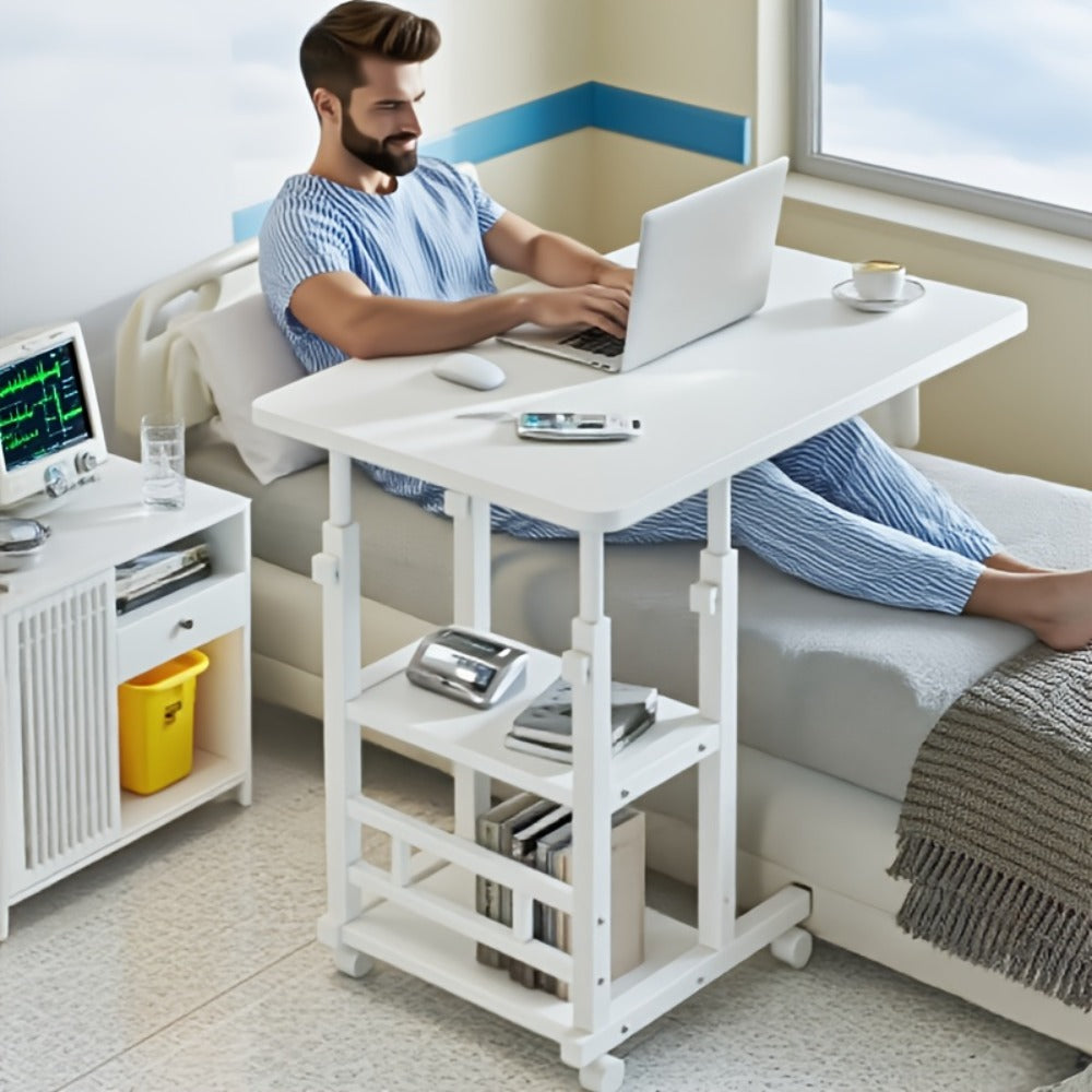 Overbed Table with Casters Adjustable Height ¨C Bedside Nursing Table for Hospital & Home Care, Rolling Laptop Desk for Elderly & Patients, Meal Tray Stand, Multiple Colors