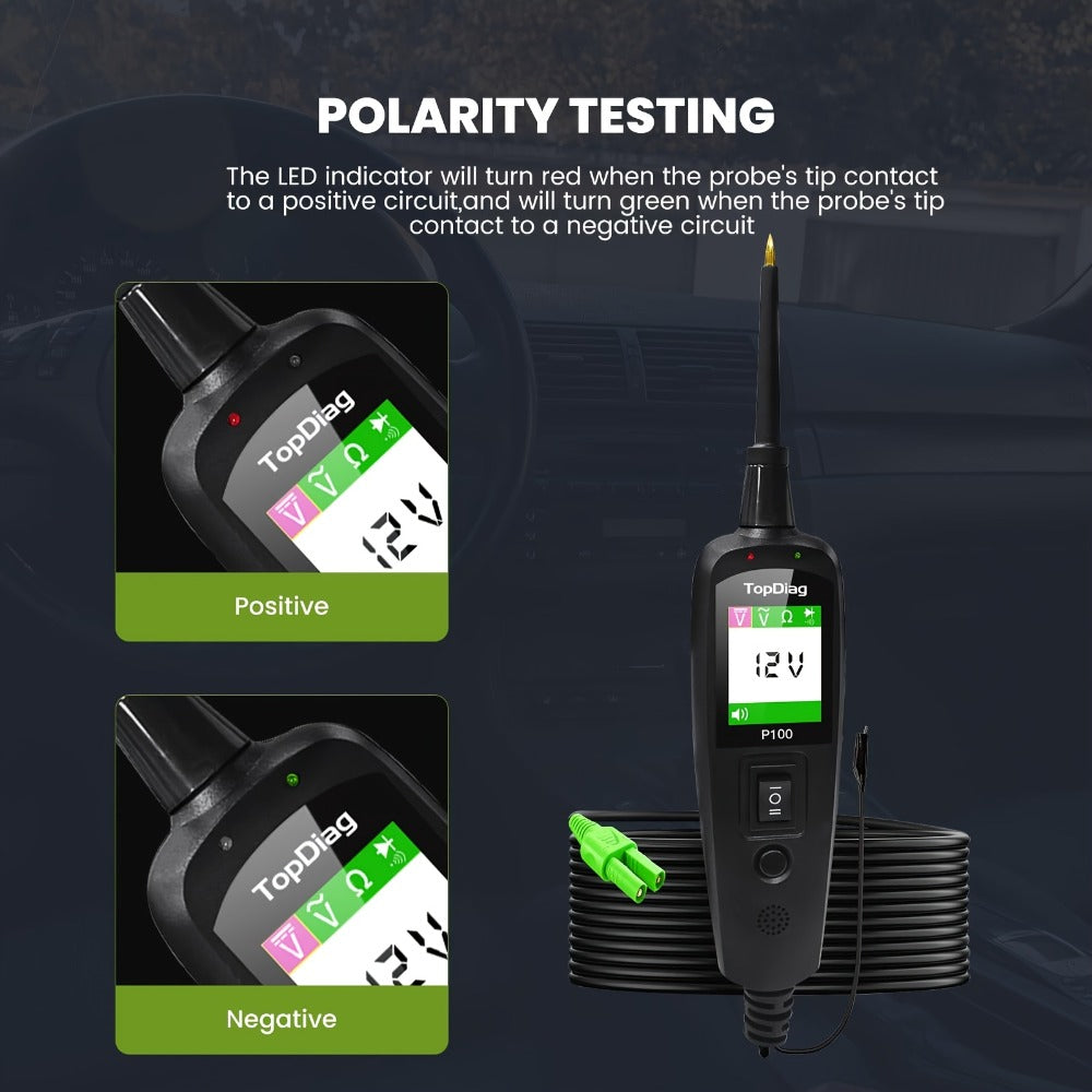 Automotive Circuit Tester P100 Power Probe Kit 12V 24V Car Electrical Test Tool Short Circuit Finder 6-30V 40ft Cable Voltage Current Detector Truck Trailer
