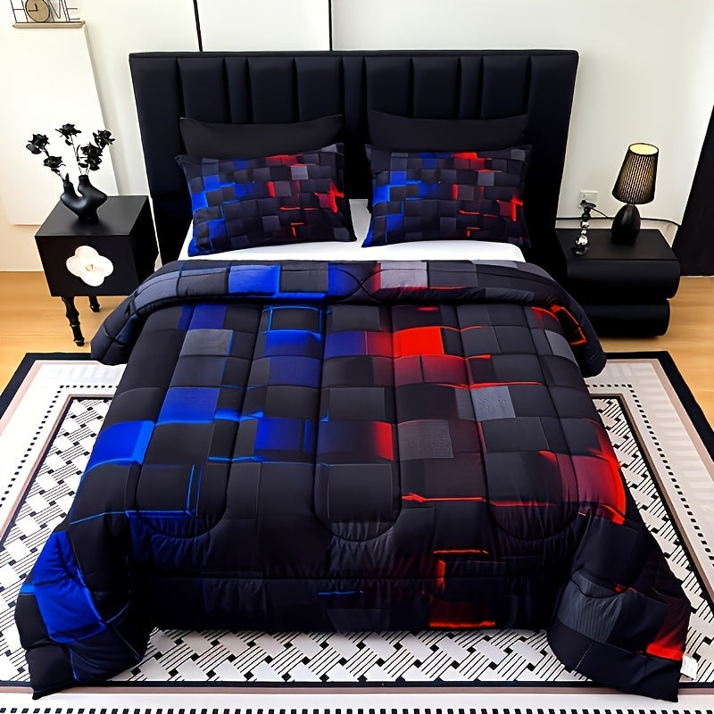 Checkered Quilt Set 3-Piece Bedding Comforter with 2 Pillowcases Super Soft Breathable Woven Pattern All Season Bedroom Dormitory Twin Queen King Full