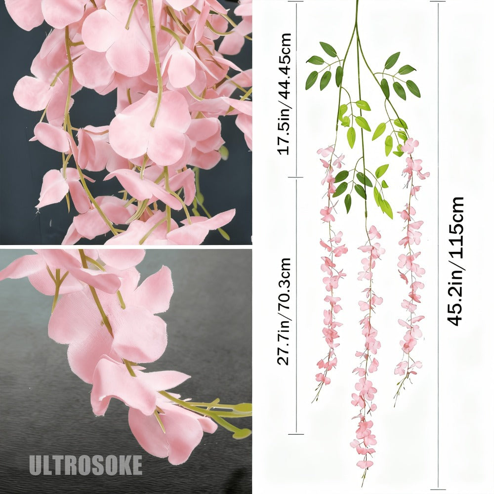 Artificial Wisteria Hanging Flowers 24pcs Fake Wisteria Vine Garland Silk Flower String for Wedding Home Party Backdrop Wall Decor Light Pink