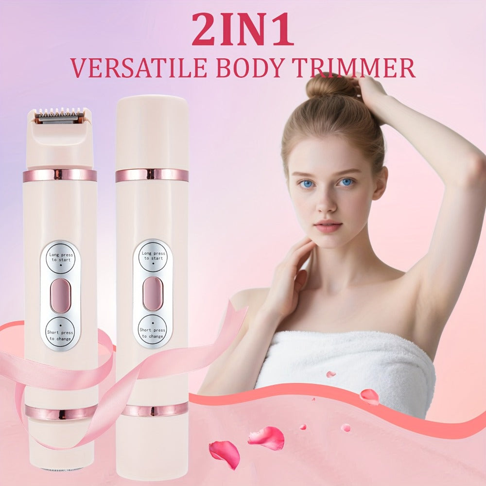 Electric Shaver for Women 2-in-1 USB Rechargeable - Wet & Dry Hair Removal for Bikini, Face, Legs, Underarms & Eyebrows, Portable Cordless Lady Shaver with Stainless Steel Blade, Pink