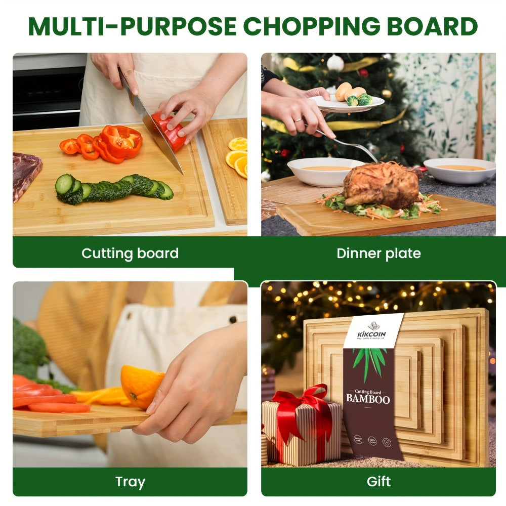 Bamboo Cutting Board Set 4-Piece Extra Large ¨C Heavy Duty Chopping Boards with Juice Grooves for Meat, Vegetables & Cheese | Essential Kitchen Tools | Mother¡¯s Day & Holiday Gift