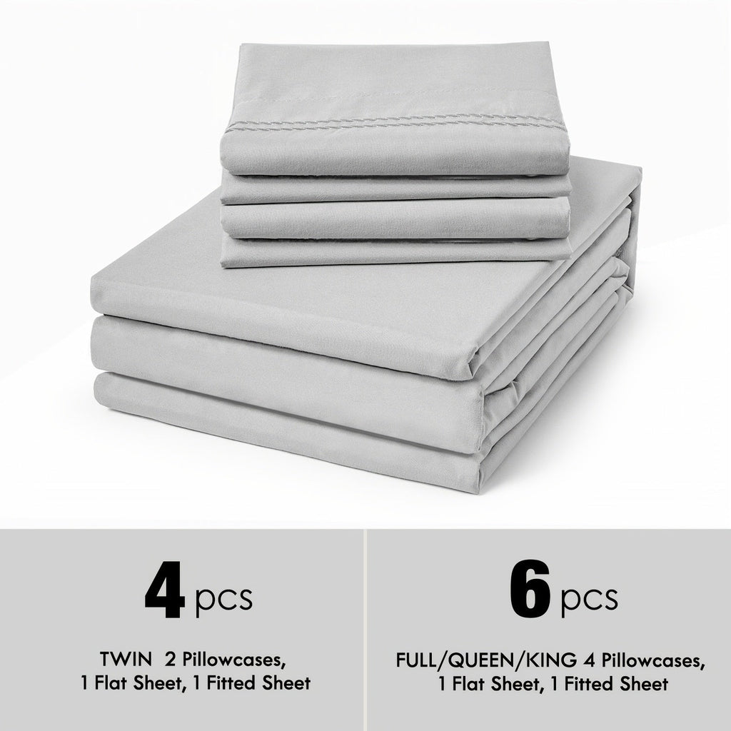 Bed Sheet Set Deep Pocket Soft Microfiber - Fitted Sheet Flat Sheet & Pillowcases Twin Full Queen King - Cooling Breathable Fade Resistant Sheets for Daily Use Dorms Guest Rooms