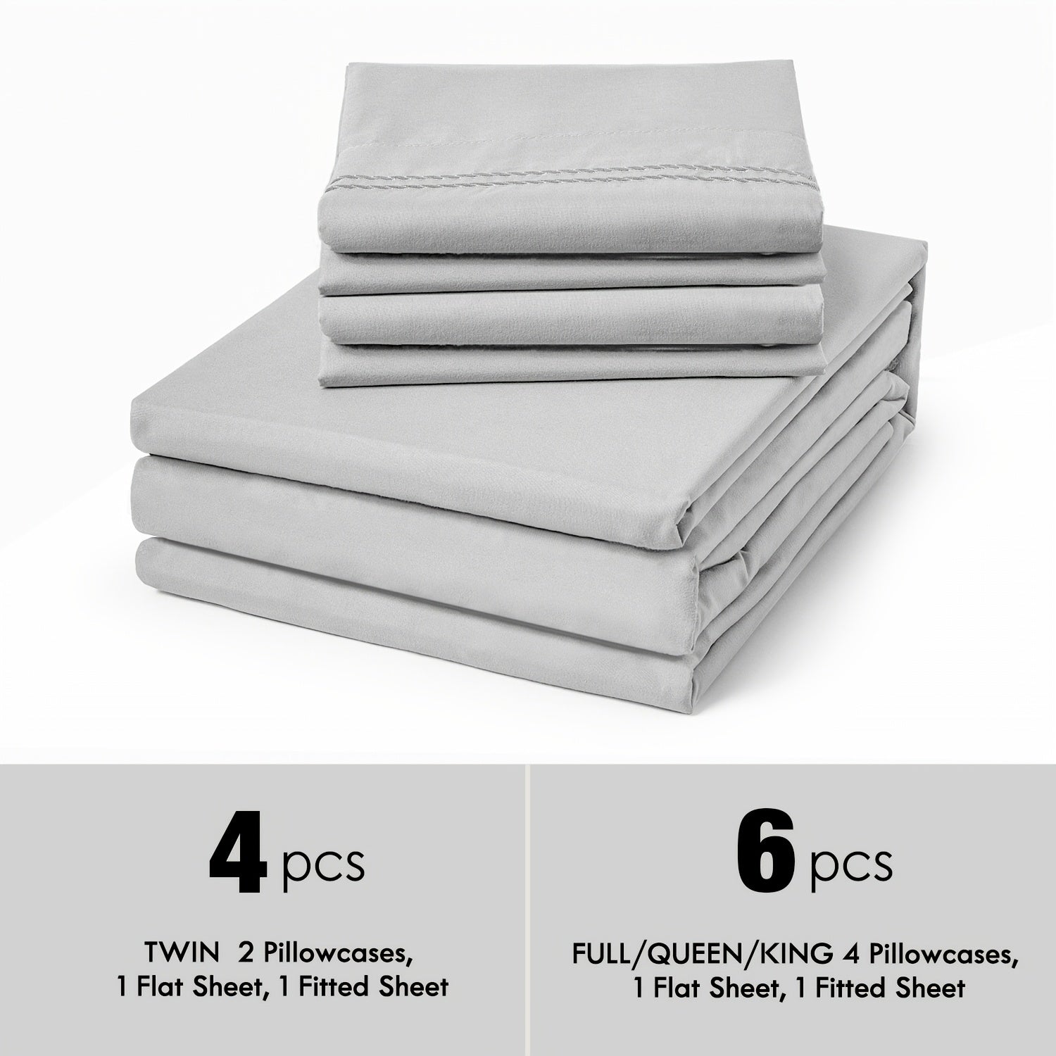 Bed Sheet Set Deep Pocket Soft Microfiber - Fitted Sheet Flat Sheet & Pillowcases Twin Full Queen King - Cooling Breathable Fade Resistant Sheets for Daily Use Dorms Guest Rooms