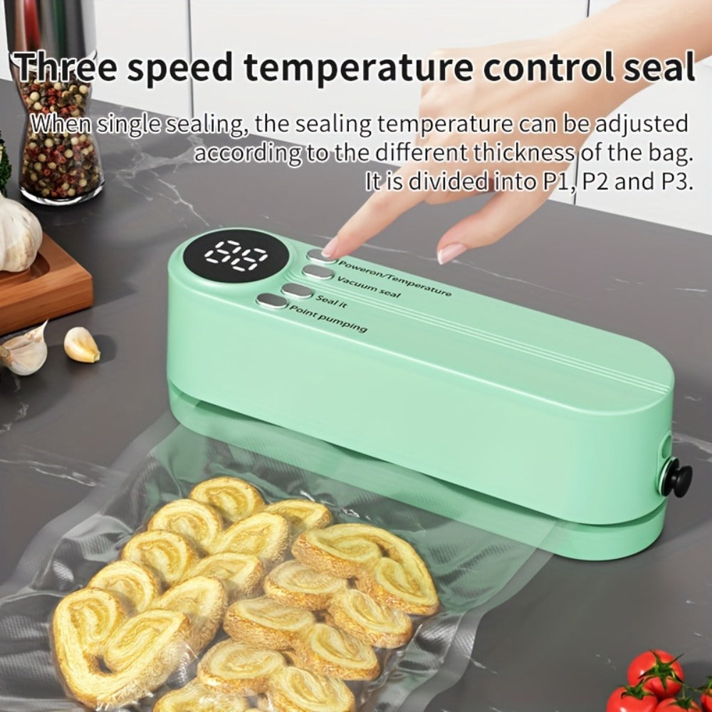 Vacuum Food Sealer Machine USB Rechargeable ¨C Portable One-Touch Automatic Food Vacuum Sealer with Inflation Mode & Digital Display for Kitchen Freshness, Camping, Office & Home Use