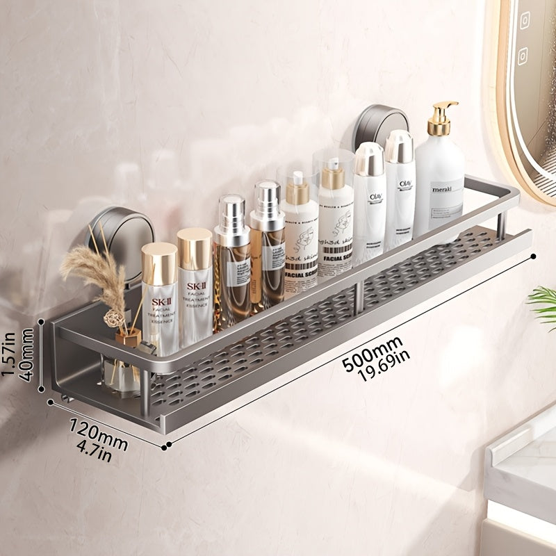 Shower Caddy Shelf Wall Mounted Suction Cup Rustproof Floating Bathroom Organizer Rack with Towel Hook for Shampoo Soap Accessories Space Saving Storage