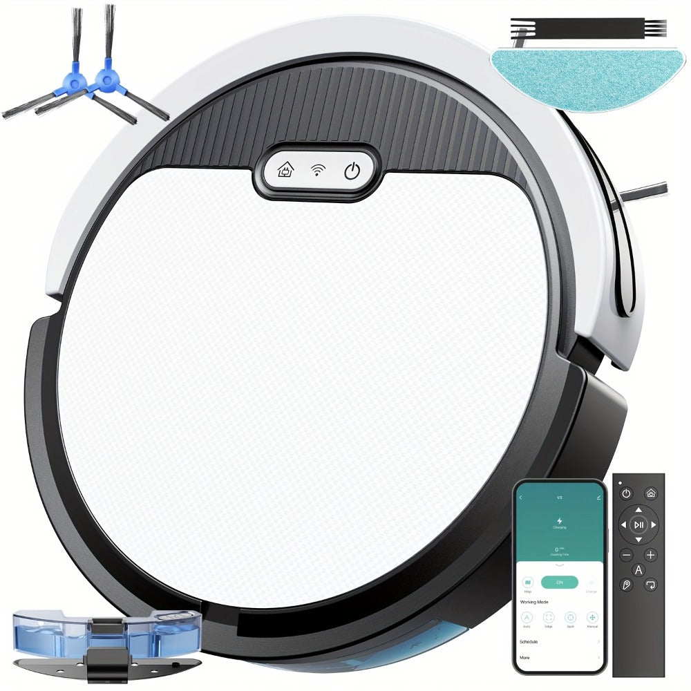 Robot Vacuum Cleaner Mop Combo 5000Pa Max Suction 2-in-1 with App & Voice Control - Scheduled Cleaning, Auto Recharge, for Pet Hair, Low Pile Carpet & Hard Floors, 12.2 inch Slim Design, Multiple Colors