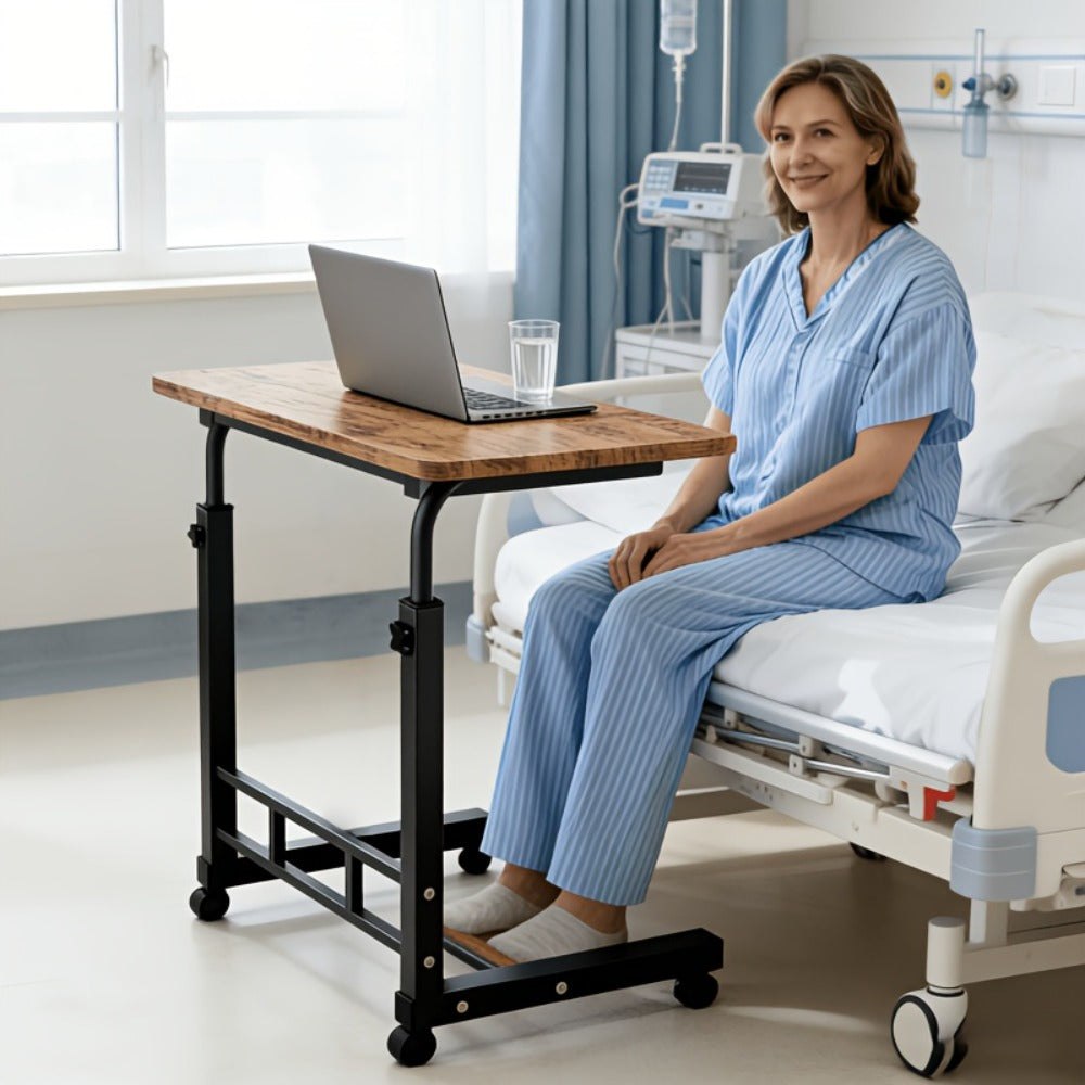 Overbed Table Adjustable Height ¨C Hospital-Grade Nursing Bedside Table with Independent Storage Compartments for Elderly & Patient Care | Portable Auxiliary Tray Table, 8 Colors