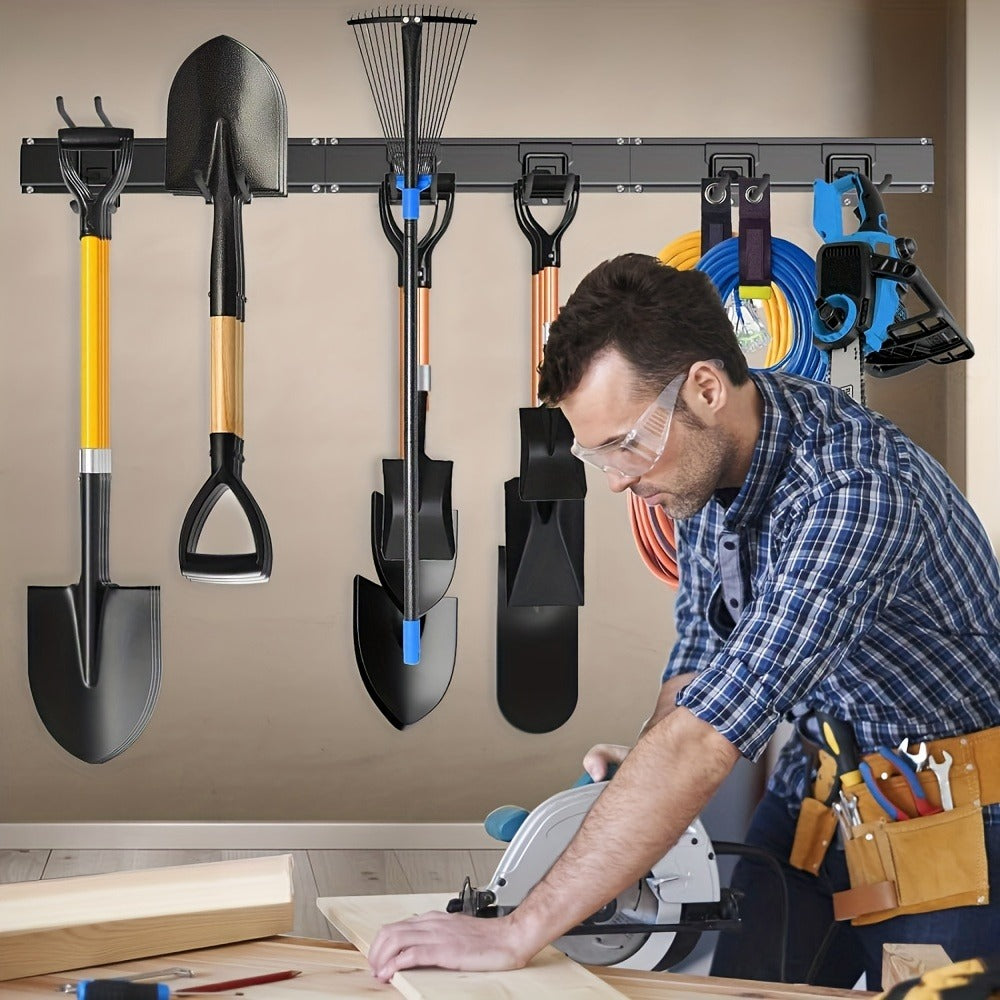 Garage Tool Organizer Wall Mount 48¡± ¨C Heavy Duty Pegboard with Adjustable Swivel Hooks, 1 Double Hook & 5 Straight Hooks, Holds 420lbs, Broom Holder for Yard Tools, Shovels, Hoses & Garden Equipment