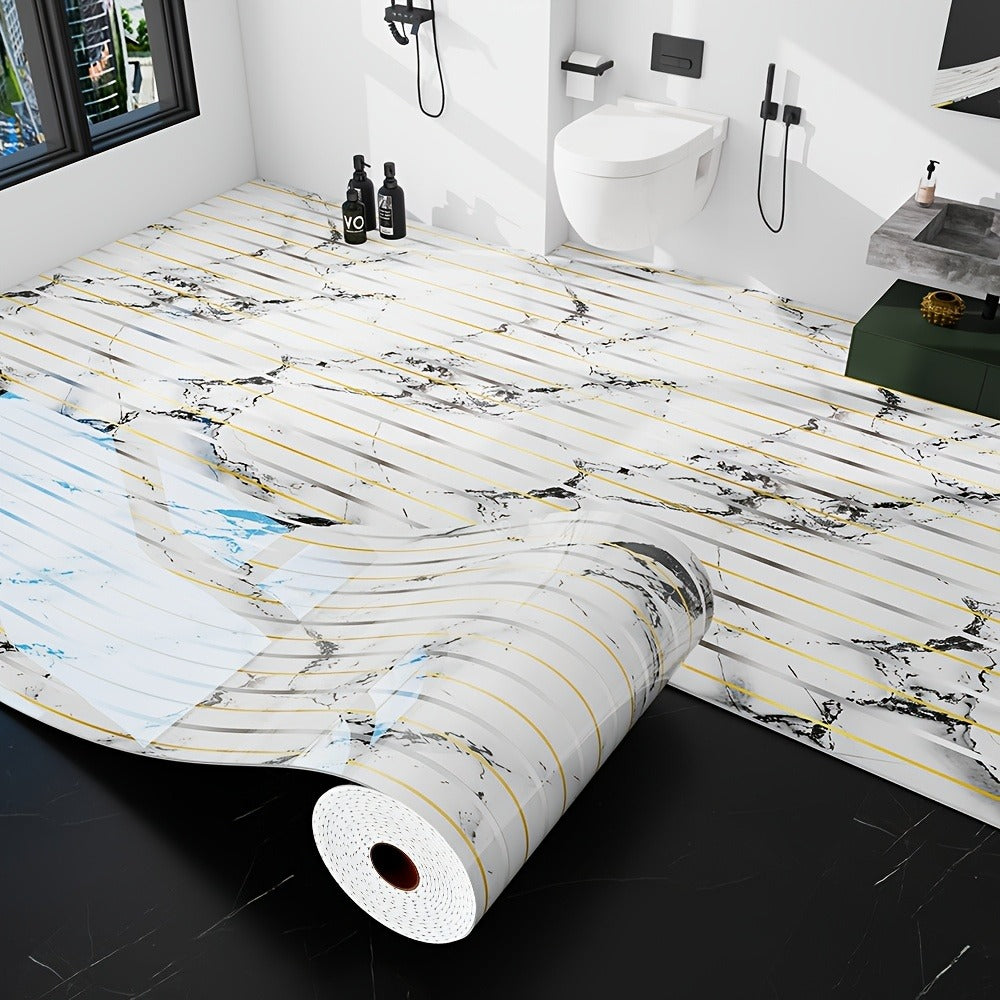 Peel and Stick Floor Tile Sticker 15.7¡±x118¡± Self-Adhesive Marble Pattern Vinyl Roll ¨C 3mm Thick Removable Flooring for Kitchen Backsplash, Bathroom, Shower Room & Home Renovation