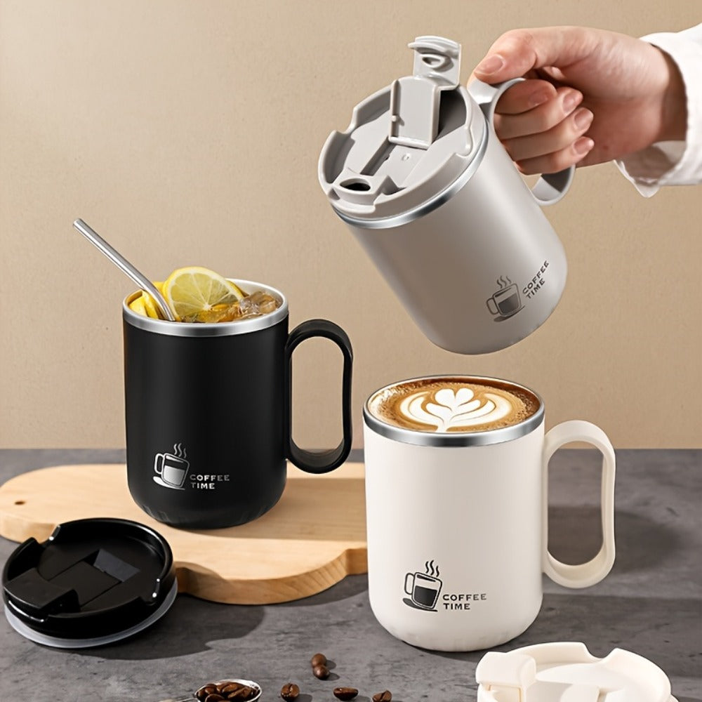 Stainless Steel Travel Mug Valentine's Letter Print Double Wall Insulated Coffee Cup Leak-Proof Lid 500ml Office Home Travel