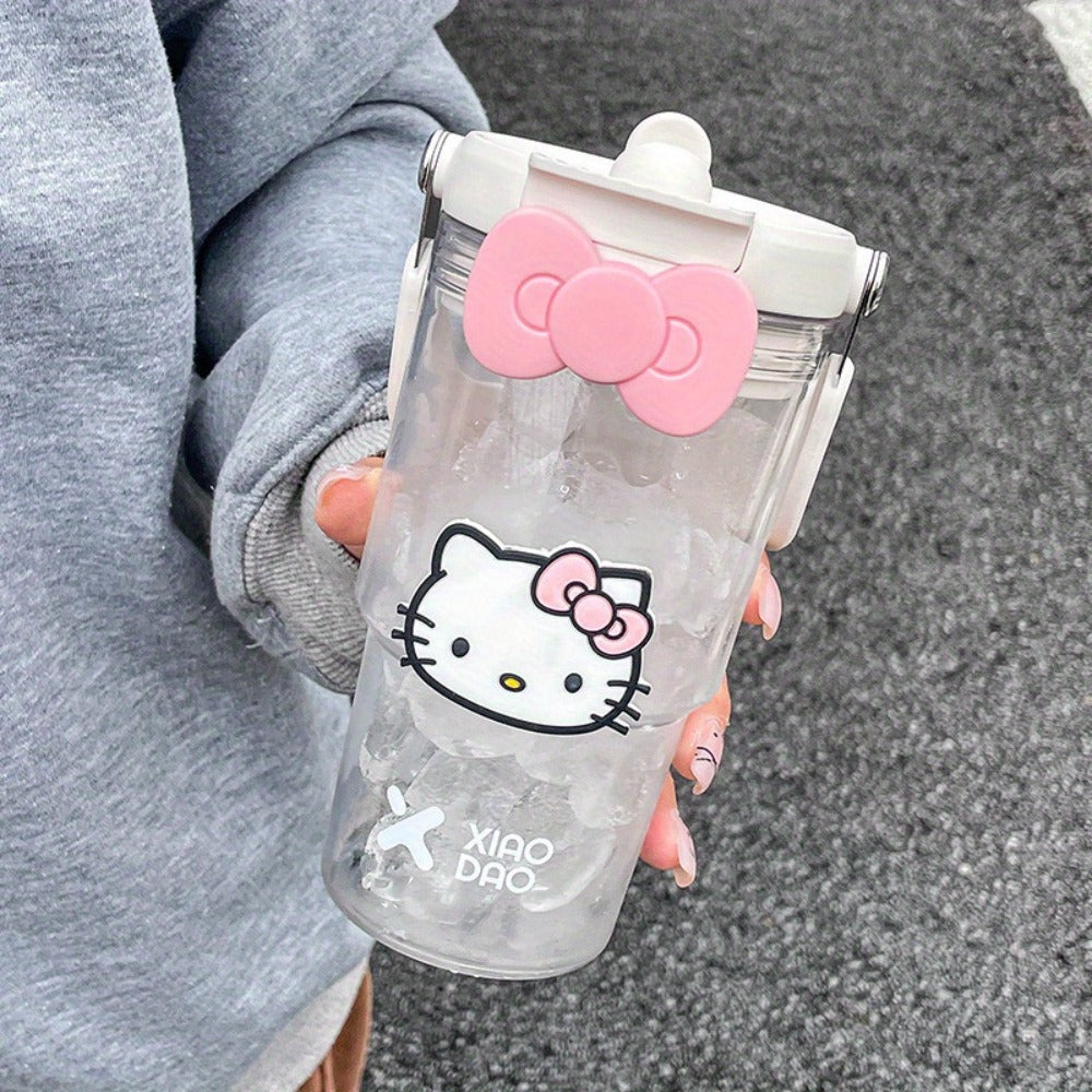 Hello Kitty Water Bottle with Straw 30 Oz ¨C Large Capacity Cartoon Tumbler for Women & Girls ¨C Portable Outdoor Sports Cup with Bow & Sticker ¨C Cute Kawaii Plastic Drinkware Gift