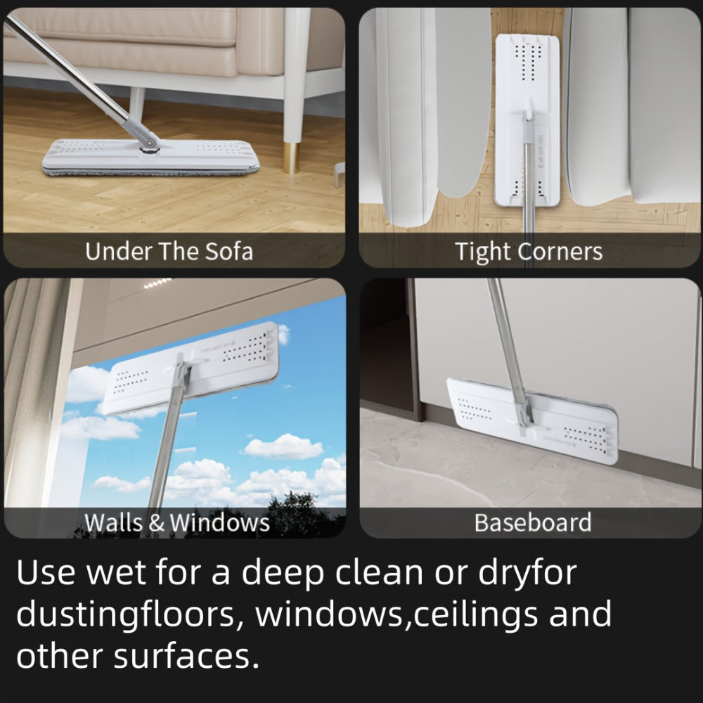 Hands-Free Flat Mop with Bucket Set ¨C 8pcs, 6 Microfiber Pads & Gloves, Dry & Wet Floor Cleaning for Bedroom, Kitchen & Bathroom