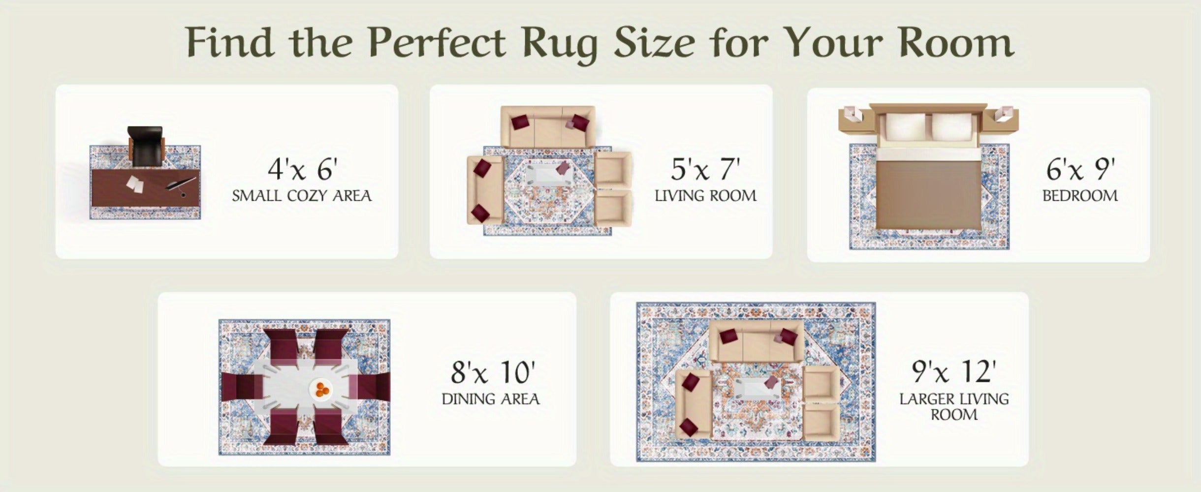 Vintage Persian Area Rug Machine Washable Non-Slip Non-Shedding Floral Indoor Carpet for Living Room Bedroom in Multiple Colors and Sizes