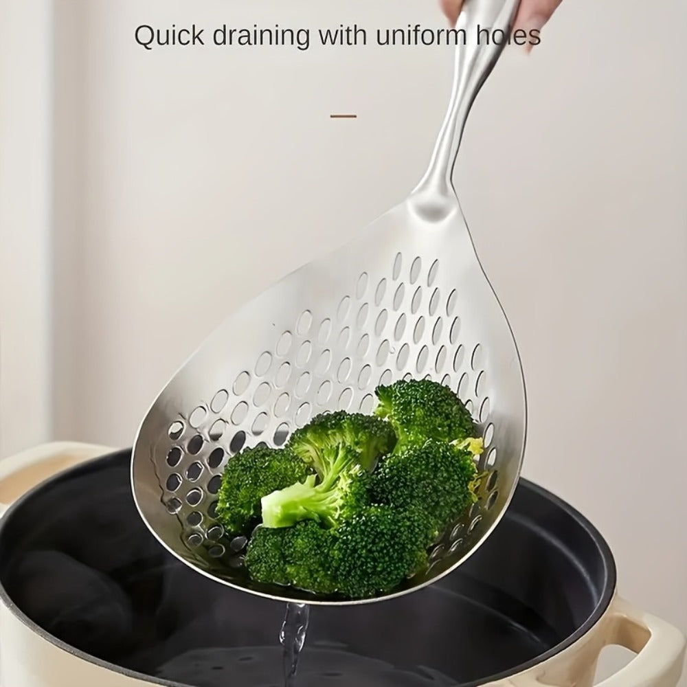 Stainless Steel Slotted Spoon Large Cooking Spoon for Frying Hot Pot Draining Serving - Durable Kitchen Utensil for Deep Frying Soups Stews Straining with Long Handle