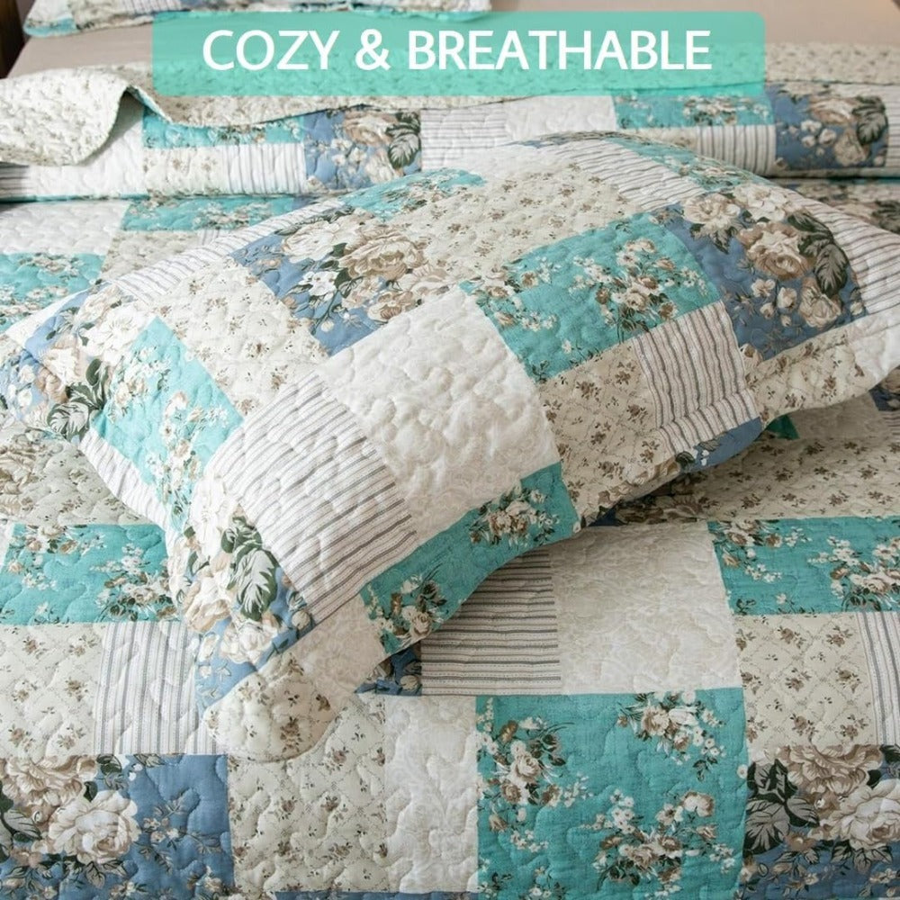 Floral Quilt Set Lightweight Bedspread Coverlet 2 or 3-Piece, All Season Hypoallergenic Breathable Paisley Patchwork Print Quilt for Bedroom Guest Room Dorm RV Cabin, Twin Queen King, Shabby Chic