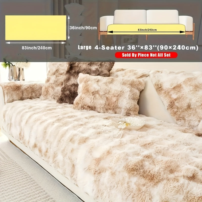 Plush Sofa Cover Faux Lamb Thick Fluffy Couch Slipcover Pet Friendly Machine Washable Gradient Color Polyester Furniture Protector for Armchair Single Double Triple Sofa Living Room Home Decor