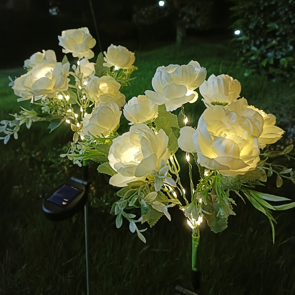 Solar Peony Flower Light 2PCS IP65 Waterproof - 84 LED Artificial Blooms 14 Fancy Lights Solar Powered Outdoor Garden Stake Lights for Lawn Yard Patio Holiday Decor Mother's Day Gift - 4 Colors