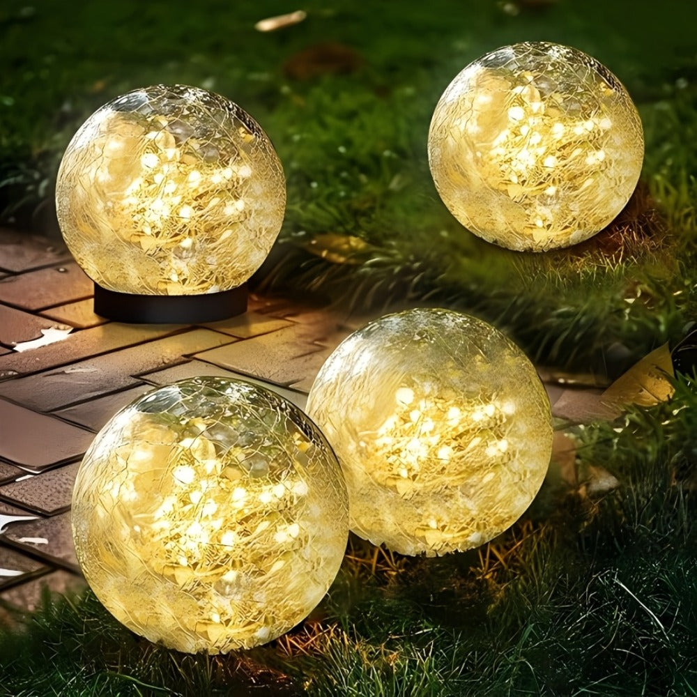 Solar Garden Lights Cracked Glass Ball ¨C LED Outdoor Decorative Solar Lawn Lights IP44 Waterproof with Ground Stake for Garden, Yard, Pathway & Lawn ¨C Set of 2 or 4