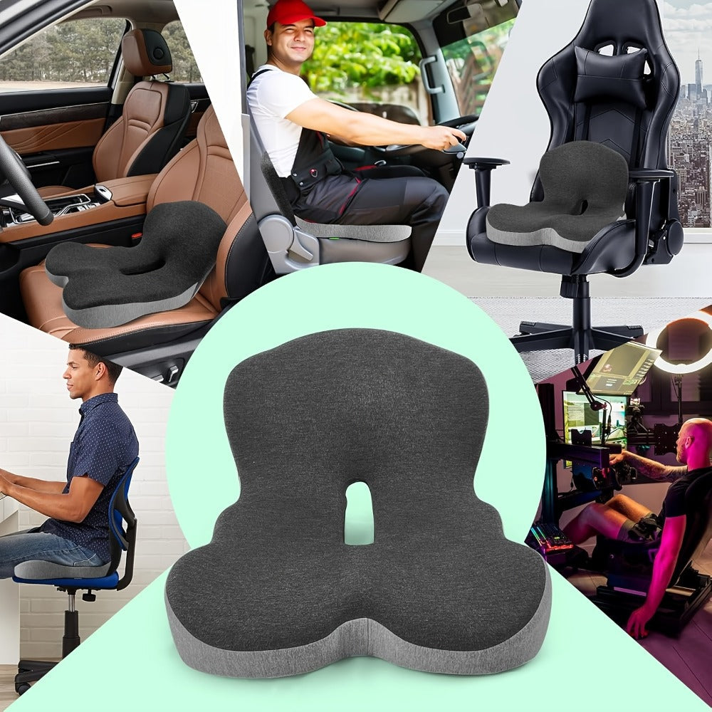 Memory Foam Seat Cushion with L-Shaped Back & Lumbar Support, Ergonomic Breathable Chair Cushion for Long Sitting, Home Office Chair Study Car Living Room Daily Comfort Cushion for Back Pain Relief