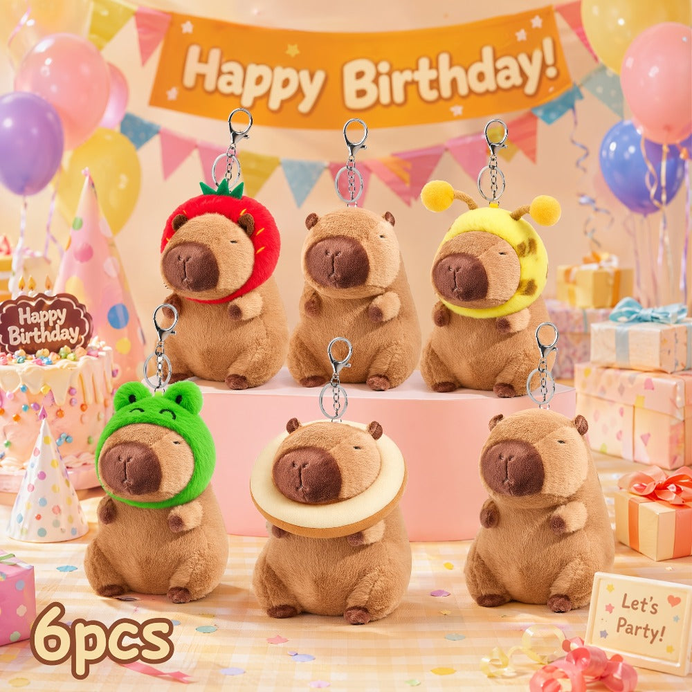 Capybara Plush Keychain Stuffed Animal Cute Mini Capybara with Clothes and Accessories, Kawaii Plush Keychain Gift for Her Him Birthday Christmas Party Favors, 4pcs or Single
