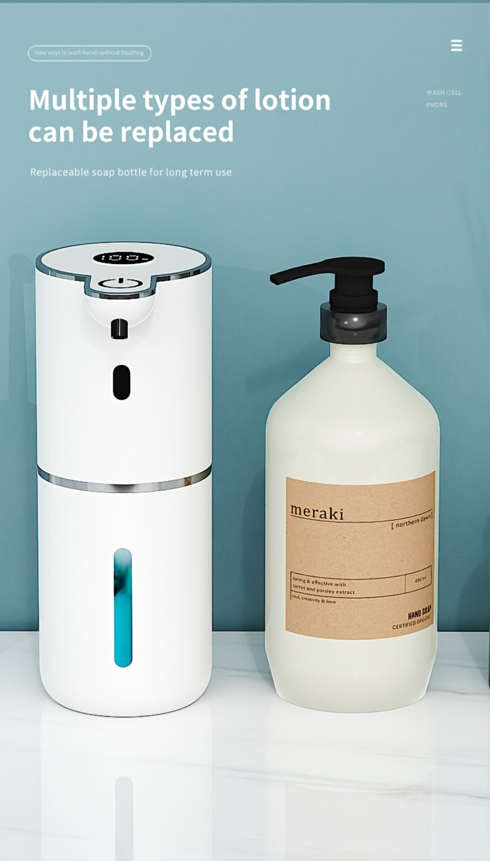 Automatic Sensor Soap Dispenser Foam Type 6 Gear Digital Display - Rechargeable Touchless Large Capacity Countertop or Wall Mount | Black White | Kitchen Bathroom Restroom Hands Free