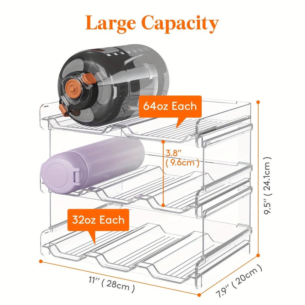 Stackable Water Bottle Organizer for Cabinet & Kitchen Pantry ¨C Tumbler Travel Mug Cup Holder, Plastic Fridge Wine Rack, Holds 5/6/8/9/11/12 Bottles