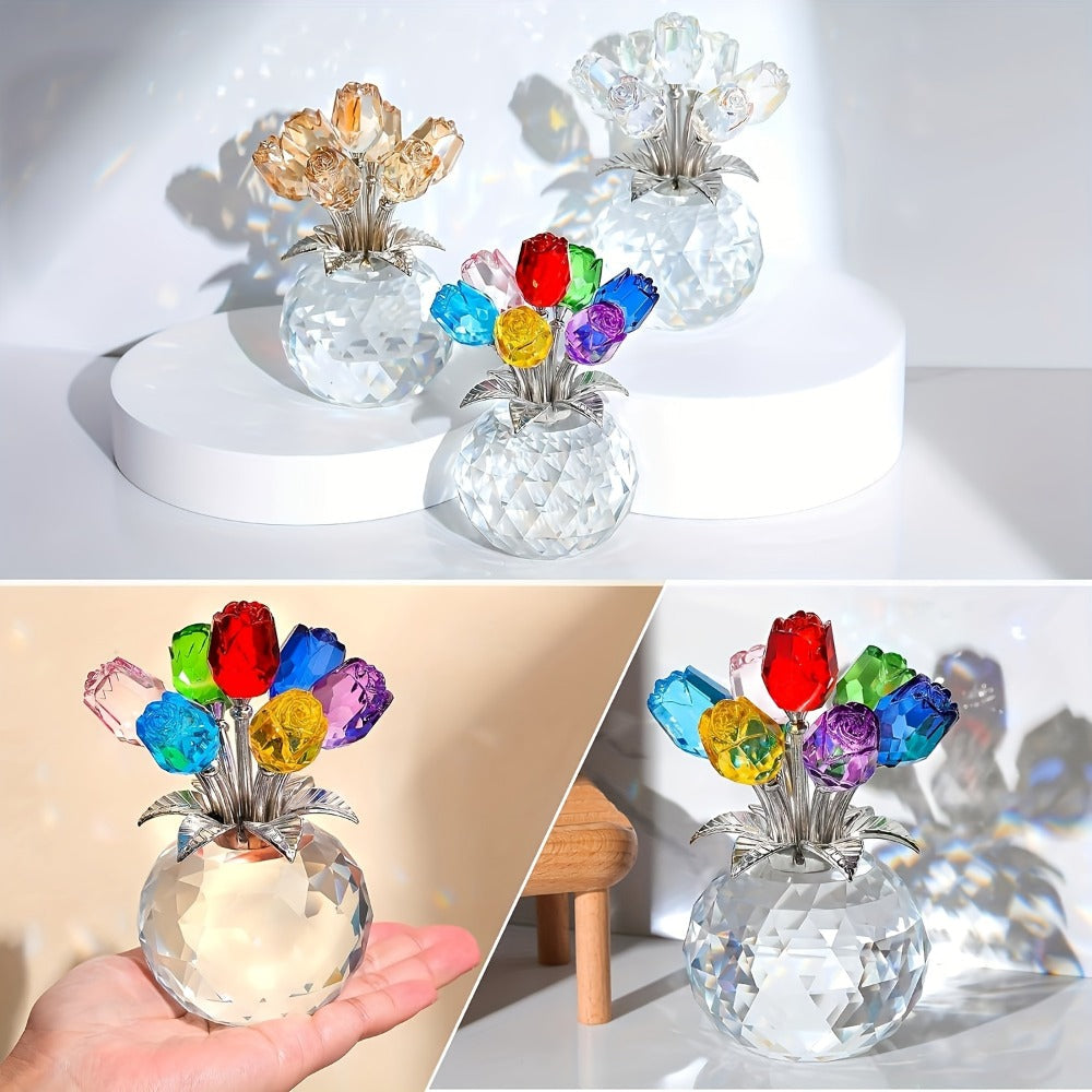 Artificial Rose Bouquet Crystal Eternal Fake Flowers - Colored Silk Roses for Valentine's Day, Mother's Day, Anniversary, Christmas & Wedding | Decorative Faux Rose Gift in Red, Pink & Blue