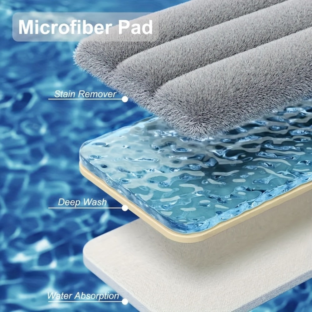Flat Mop and Bucket Set with Wringer Metal Handle 2 Reusable Microfiber Pads Floor Mopping System for Bedroom Bathroom Kitchen Living Room Wall Floor Cleaning