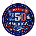 Patriotic Wooden Door Sign 250th Anniversary 1776-2026 Retro Round Wreath 4th of July Independence Day Hanging Decoration Home Porch Outdoor Wall Decor