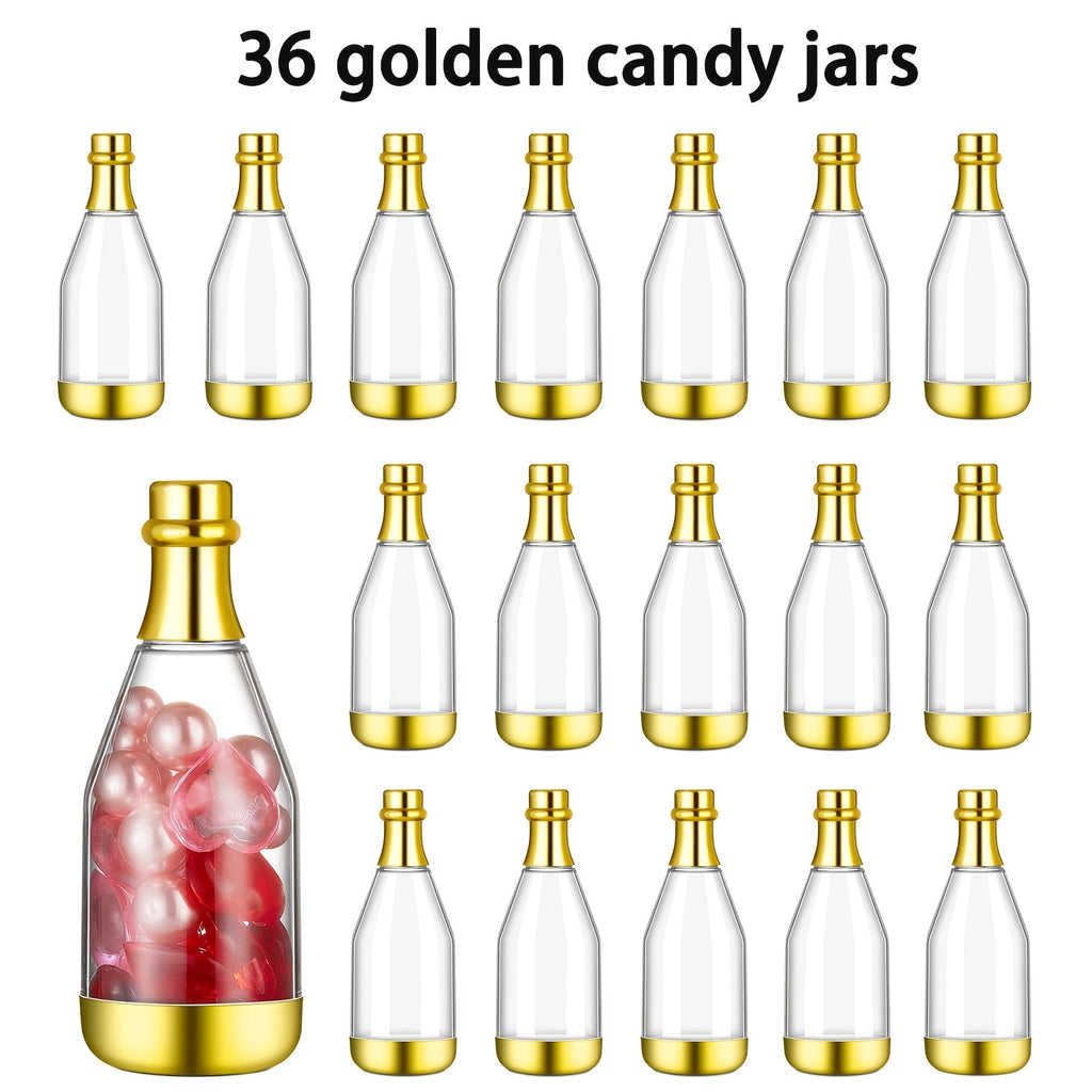 Mini Champagne Bottles Party Favors 36-Piece | DIY Candy Bottles Clear Golden Plastic Containers for Baby Shower Bridal Shower Wedding Birthday Gifts