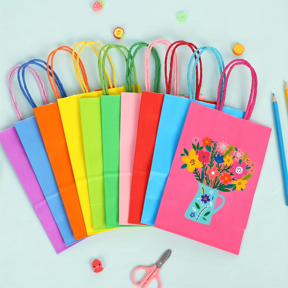 Paper Gift Bags with Handles Bulk 20/40/100pcs ¨C Rainbow Colorful Kraft Party Favor Bags for Kids Birthday, Baby Shower, Wedding, Graduation, School Events & Retail Packaging, 10 Bright Colors