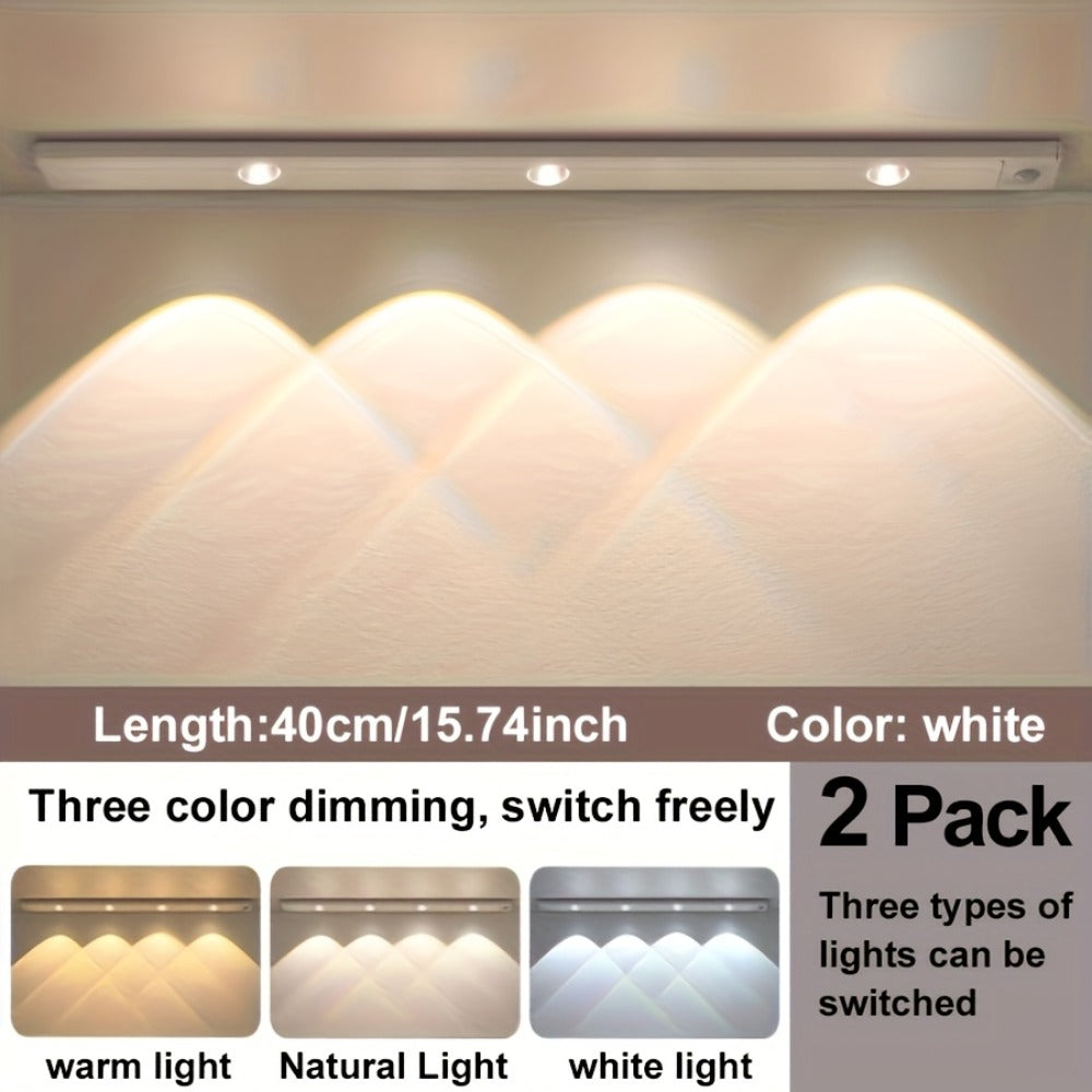 Motion Sensor LED Strip Light USB Rechargeable ¨C 3-Color Dimmable Wireless Night Light for Kitchen, Wardrobe, Cabinet, Shoe Cabinet & Bedroom (20cm / 30cm / 40cm / 50cm, 1 or 2 Pack)