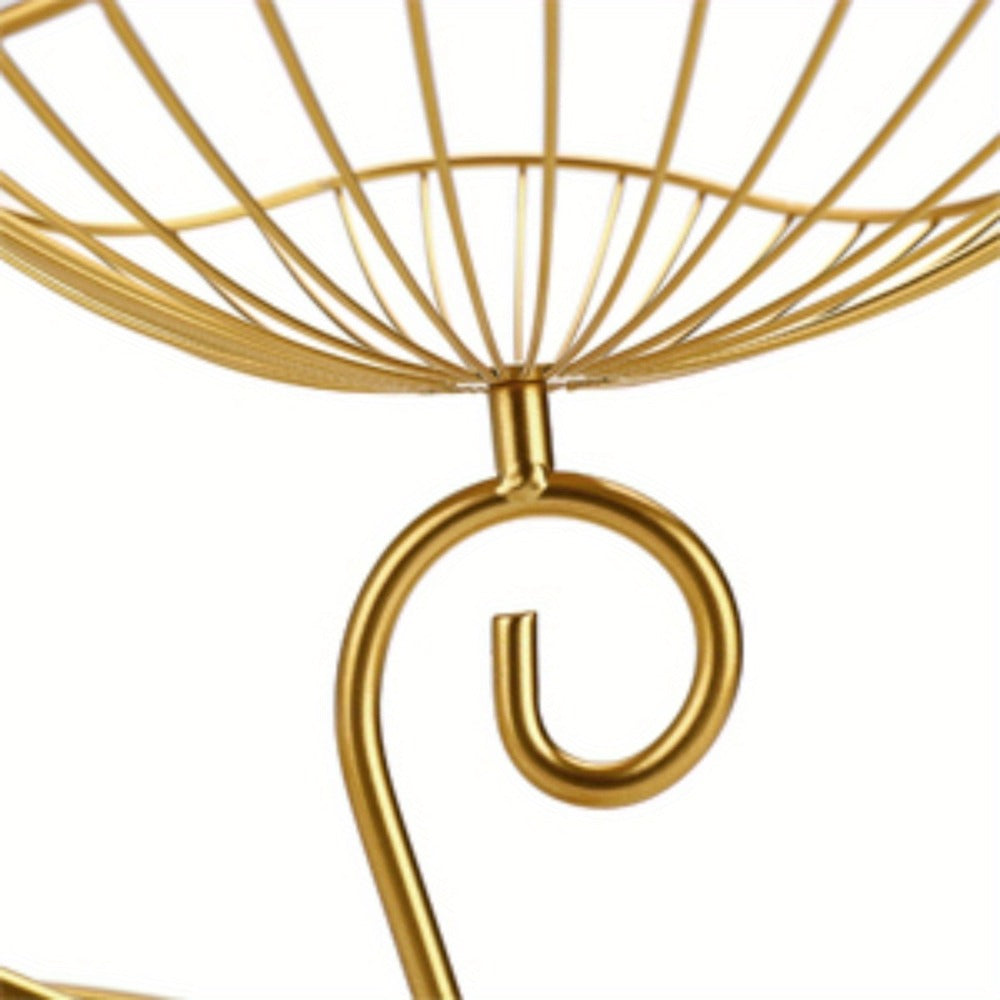 Fruit Basket Stand 3-Tier Decorative Iron Metal Wire Fruit Bowl with Lotus Leaf Design, Countertop Holder for Fruits Vegetables Bread Snacks, Modern Home Kitchen Table Centerpiece Organizer Gold