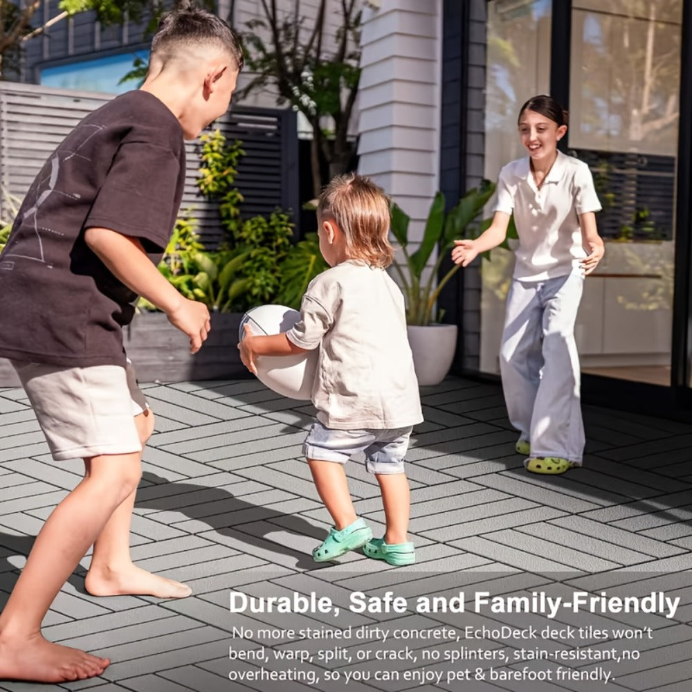 Interlocking Deck Tiles 44pcs 12¡±x12¡±, Waterproof Outdoor Patio Flooring Tiles, PP Plastic Interlocking Floor Tiles for Balcony Pool Backyard Terrace, Easy Install All-Weather Anti-Slip Deck Tiles Grey