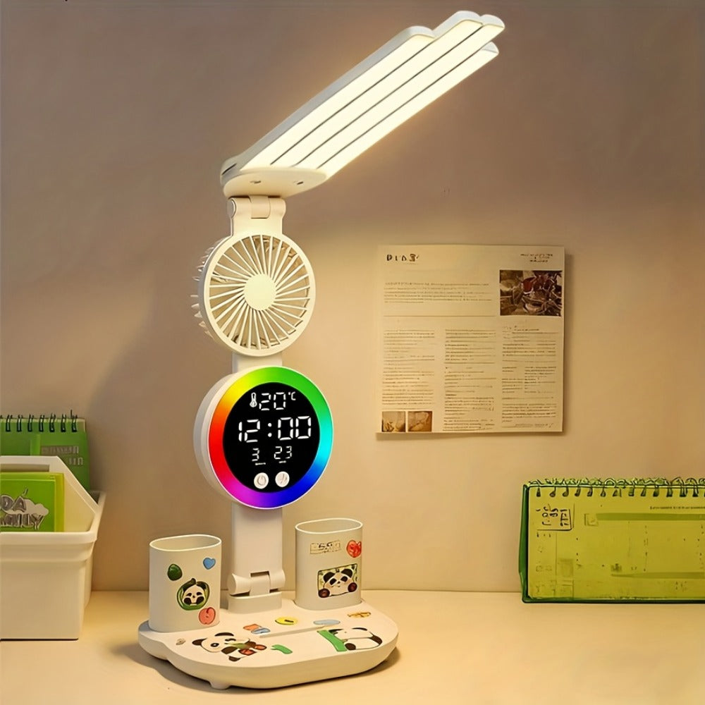 LED Desk Lamp with USB Touch Control Adjustable Brightness Color Changing Built-In Fan Night Light Eye-Caring for Home Office Dorm Study Multi-Angle