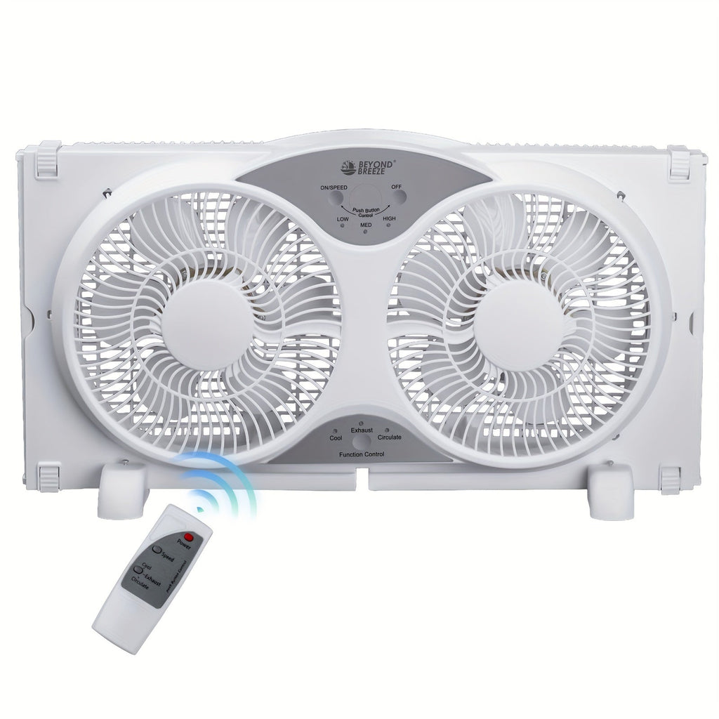 Window Fan Twin 9-Inch with Remote Control, Reversible Airflow Blades In/Out Exchange, 3 Speed Settings, Built-In Extender Panels, Quiet Digital Window Fan for Bedroom Home Office, White