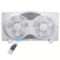 Window Fan Twin 9-Inch with Remote Control, Reversible Airflow Blades In/Out Exchange, 3 Speed Settings, Built-In Extender Panels, Quiet Digital Window Fan for Bedroom Home Office, White