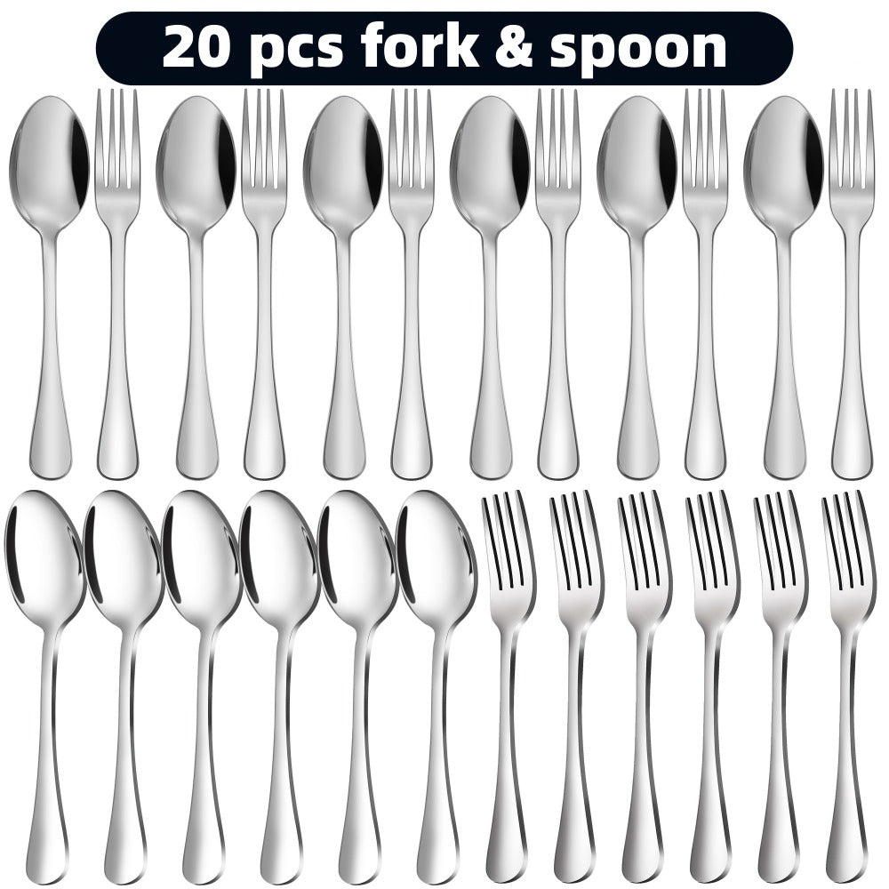 Stainless Steel Flatware Cutlery Set ¨C Mirror Polished, Dishwasher Safe, Silver & Black Options, Service for 4 / 8 / 12 ¨C Kitchen Utensil Set for Home, Restaurant & Wedding Gift