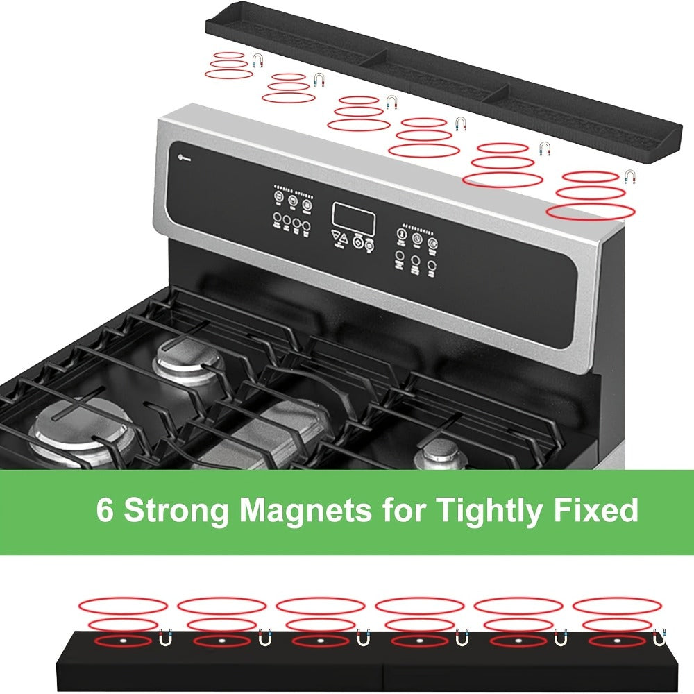 Magnetic Stove Top Shelf Organizer Silicone Spice Rack 30 Inch Heat Resistant Flexible Over Oven Kitchen Storage Organizer Strong Magnetic Mount Black