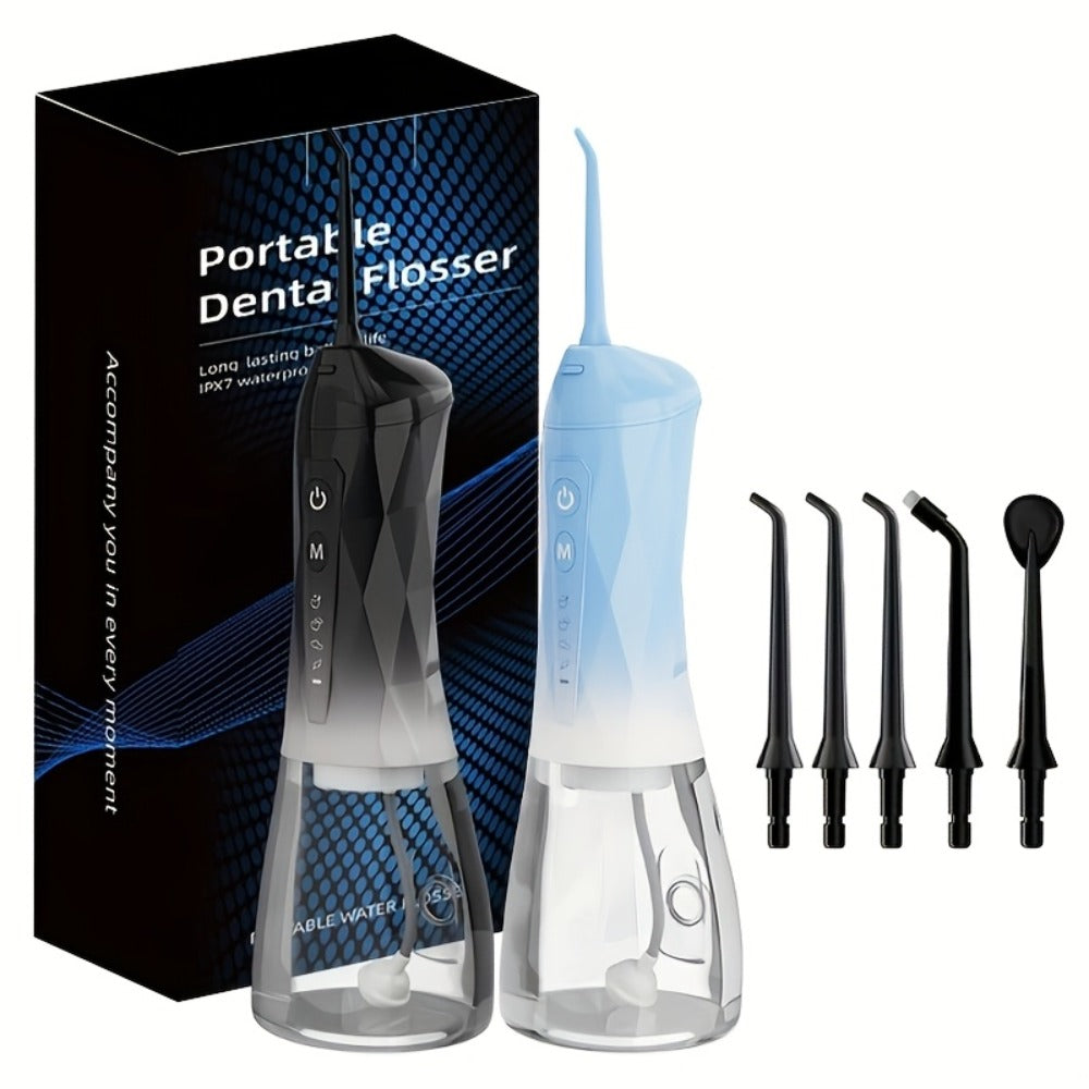 Water Flosser Portable Oral Irrigator - Type-C Rechargeable, 320ml Large Capacity, Full Body Waterproof, 4 Nozzles (3 Standard + 1 Orthodontic), Travel & Home Dental Cleaner for Adults & Braces