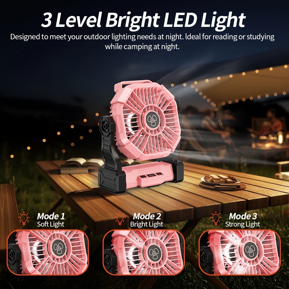 Camping Fan with LED Lantern 3-in-1 Rechargeable Portable Tent Fan with Hook Timer & Rotation for Car RV Barbecue Travel Outdoor