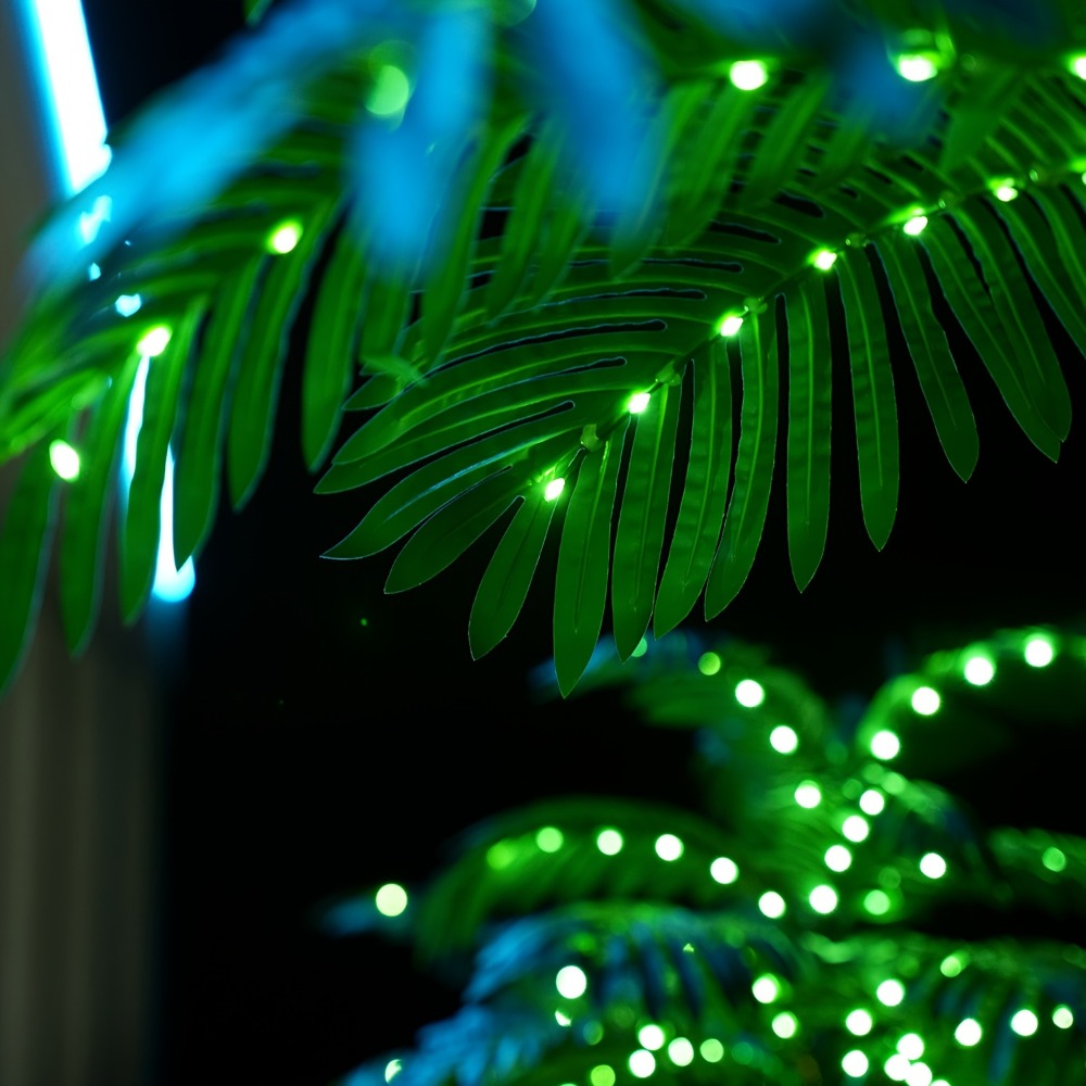 Lighted Artificial Palm Tree Solar Powered 7FT with 3 Trunks & 260 LED Lights, 8 Lighting Modes 2600mAh Battery, Outdoor Indoor Fake Palm Tree Decor for Tiki Bar Patio Yard Pool Beach Party