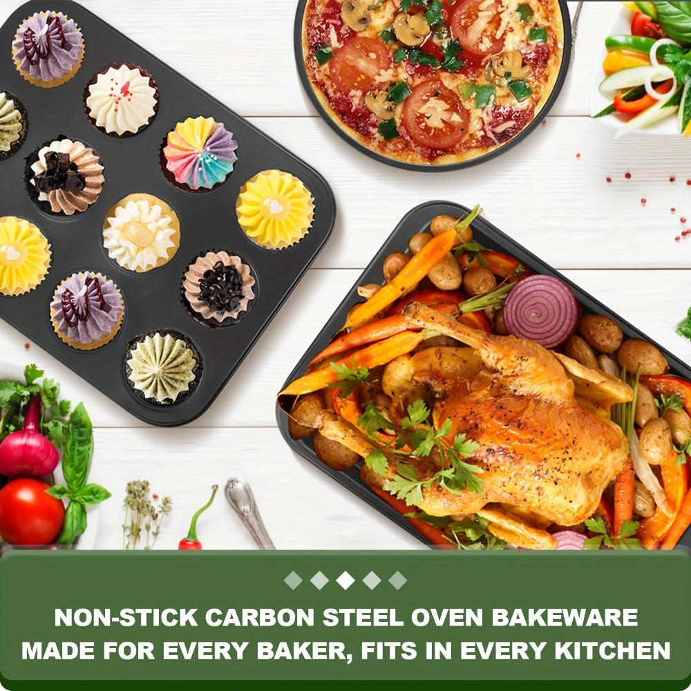 Baking Pan Set Nonstick Carbon Steel Cookie Sheets Roasting Pans Round Cake Muffin Pizza Bread Pans Kitchen Bakeware Set 4 11 23 46 Piece