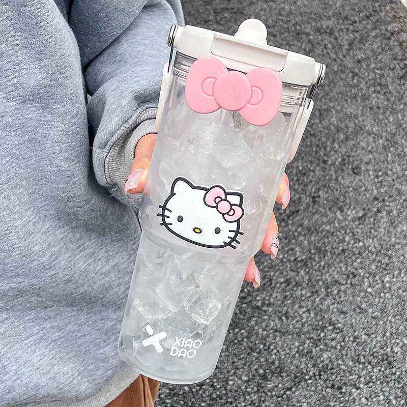Hello Kitty Water Bottle with Straw 30 Oz ¨C Large Capacity Cartoon Tumbler for Women & Girls ¨C Portable Outdoor Sports Cup with Bow & Sticker ¨C Cute Kawaii Plastic Drinkware Gift