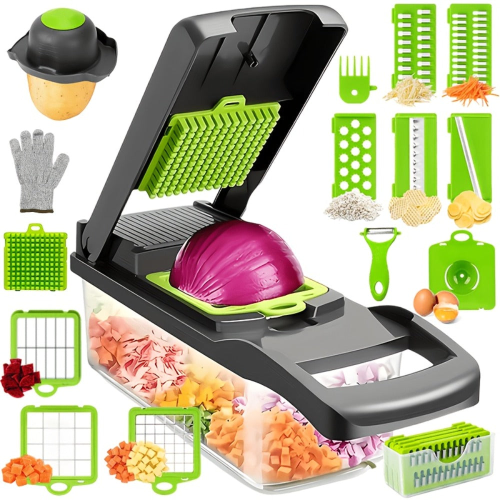 Vegetable Chopper 18-in-1 Upgraded Mandoline Slicer - Professional Onion Chopper Food Dicer Cutter with Container, Adjustable Multifunctional Vegetable Slicer for Kitchen, Gray