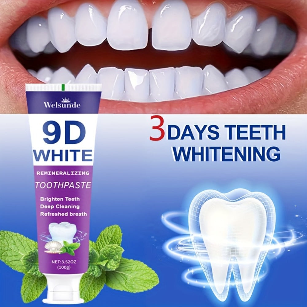 Remineralizing Toothpaste 4-Pack ¨C 9D Purple Hypoallergenic Formula with Essential Oils, 400g Deep Cleaning Whitening Toothpaste for Sensitive Teeth, Gentle Gum Care & Fresh Breath, Daily Home & Travel Oral Hygiene