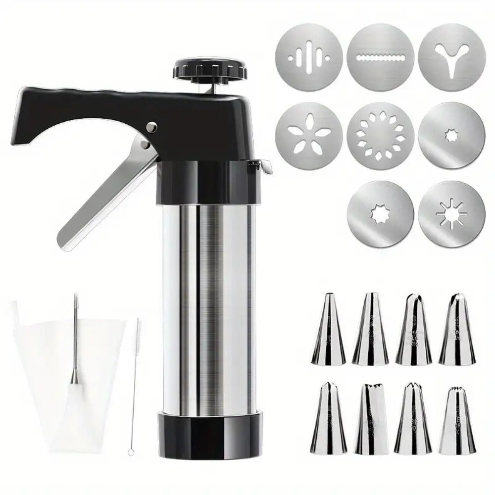 Cookie Press Biscuit Machine 8pcs, Heavy Duty Manual Spanish Cookie Maker with 8 Discs, No Electricity Required, Three-Stable System, Easy to Clean, for Home and Commercial Kitchen Pastry Baking