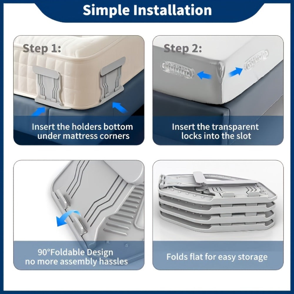 Bed Sheet Holder Straps ¨C Heavy-Duty Mattress Sheet Grippers, No More Loose Bedding, Universal Fit for All Mattress Depths & Sheet Styles, Easy One-Time Installation, White & Gray