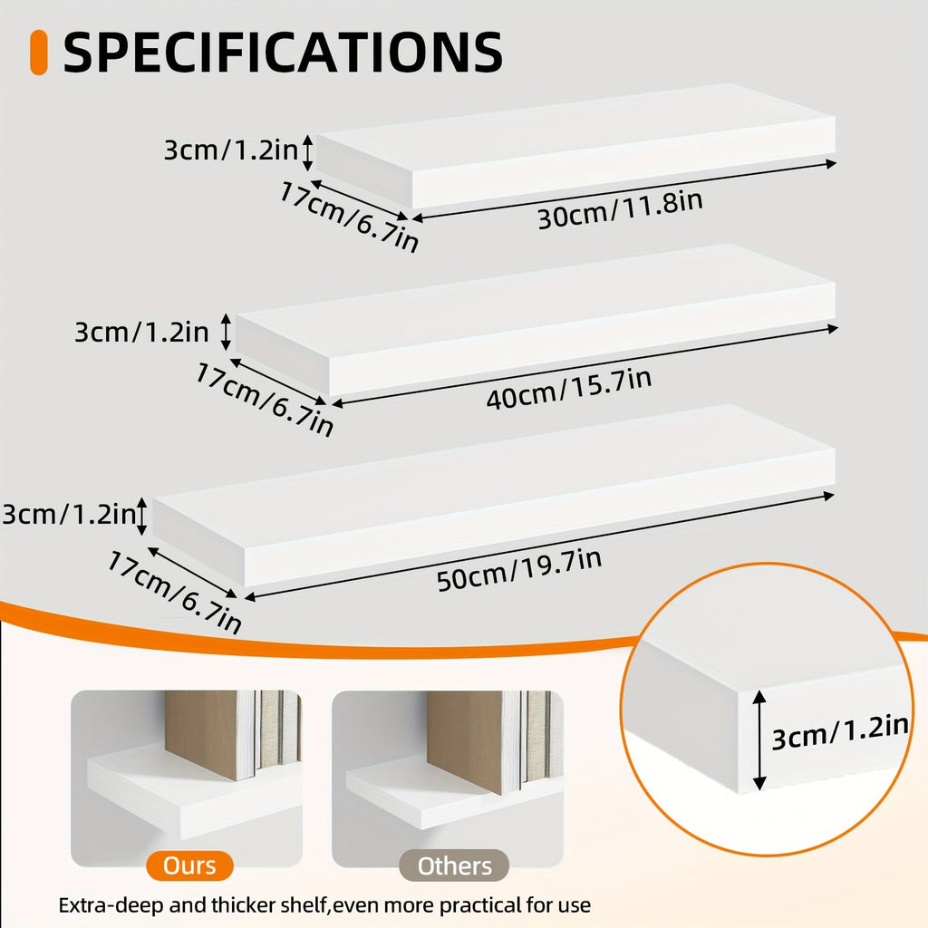 Floating Wall Shelves Set ¨C Wooden Wall-Mounted Shelves for Living Room, Kitchen & Bathroom (2/4/6pcs, 15.7¡±/19.7¡±/22¡±)